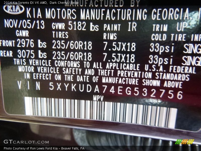 Dark Cherry / Beige 2014 Kia Sorento EX V6 AWD