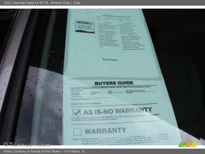 Mineral Gray / Gray 2012 Hyundai Santa Fe SE V6