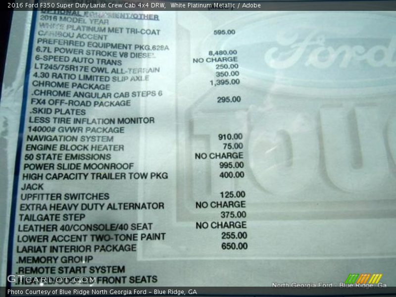 White Platinum Metallic / Adobe 2016 Ford F350 Super Duty Lariat Crew Cab 4x4 DRW
