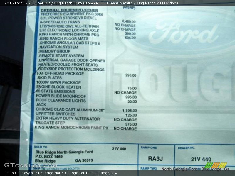 Blue Jeans Metallic / King Ranch Mesa/Adobe 2016 Ford F250 Super Duty King Ranch Crew Cab 4x4