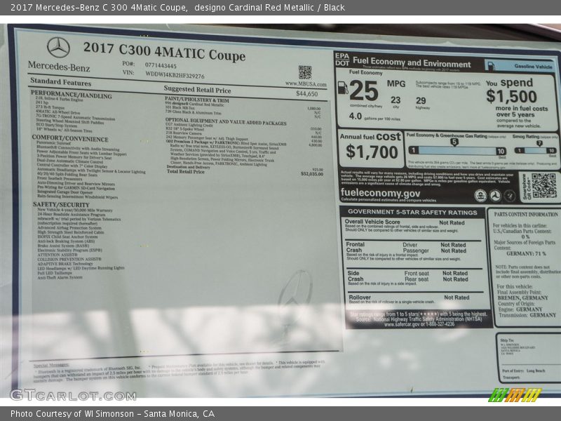  2017 C 300 4Matic Coupe Window Sticker