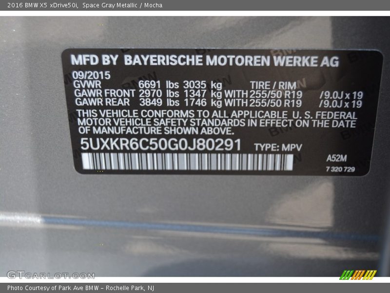 2016 X5 xDrive50i Space Gray Metallic Color Code A52