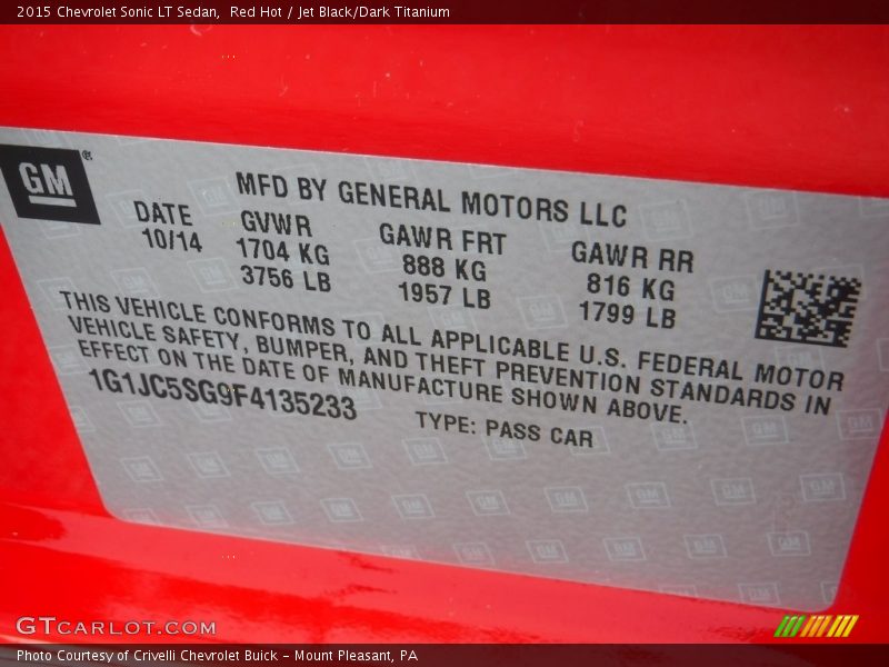 Red Hot / Jet Black/Dark Titanium 2015 Chevrolet Sonic LT Sedan