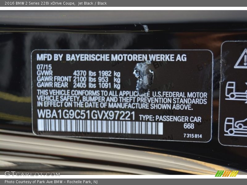 Jet Black / Black 2016 BMW 2 Series 228i xDrive Coupe