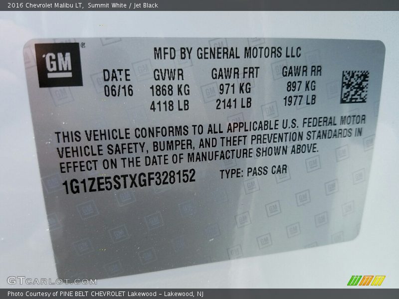 Summit White / Jet Black 2016 Chevrolet Malibu LT
