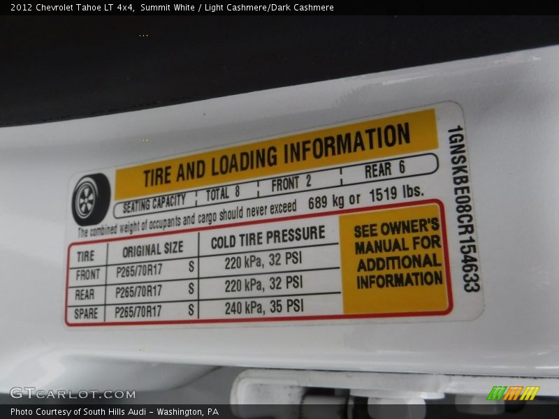 Summit White / Light Cashmere/Dark Cashmere 2012 Chevrolet Tahoe LT 4x4