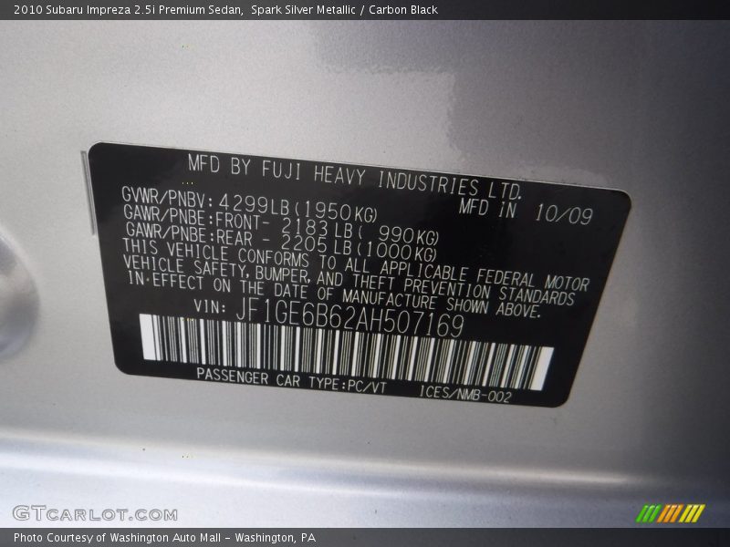 Spark Silver Metallic / Carbon Black 2010 Subaru Impreza 2.5i Premium Sedan