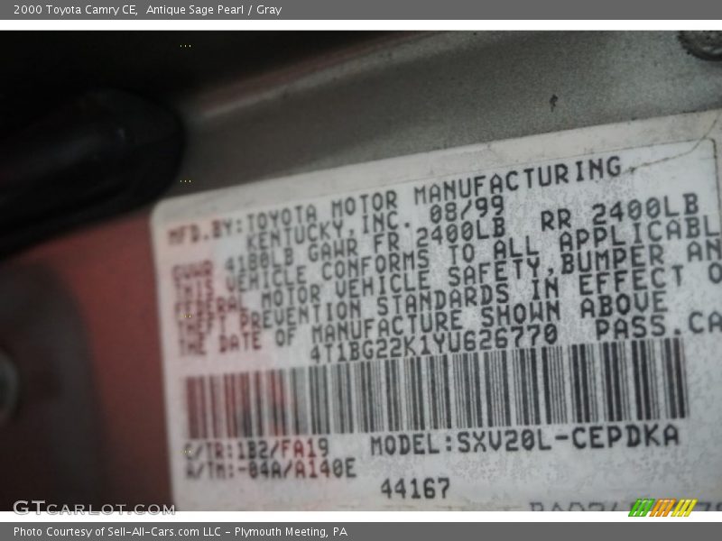 Antique Sage Pearl / Gray 2000 Toyota Camry CE