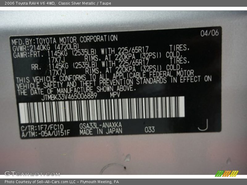 Classic Silver Metallic / Taupe 2006 Toyota RAV4 V6 4WD