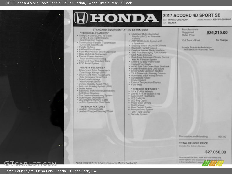 White Orchid Pearl / Black 2017 Honda Accord Sport Special Edition Sedan