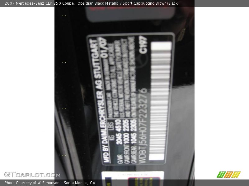 Obsidian Black Metallic / Sport Cappuccino Brown/Black 2007 Mercedes-Benz CLK 350 Coupe
