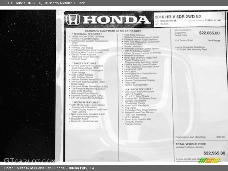 Mulberry Metallic / Black 2016 Honda HR-V EX