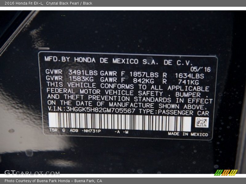 Crystal Black Pearl / Black 2016 Honda Fit EX-L