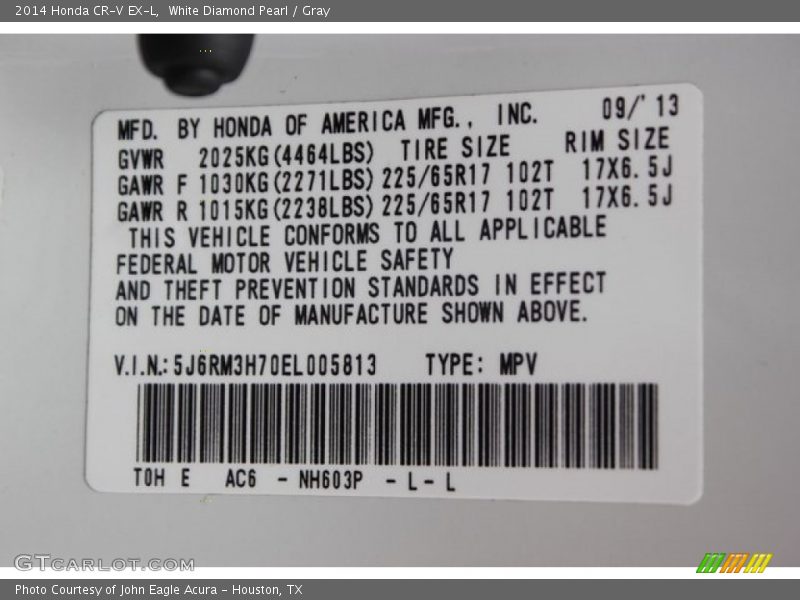 White Diamond Pearl / Gray 2014 Honda CR-V EX-L