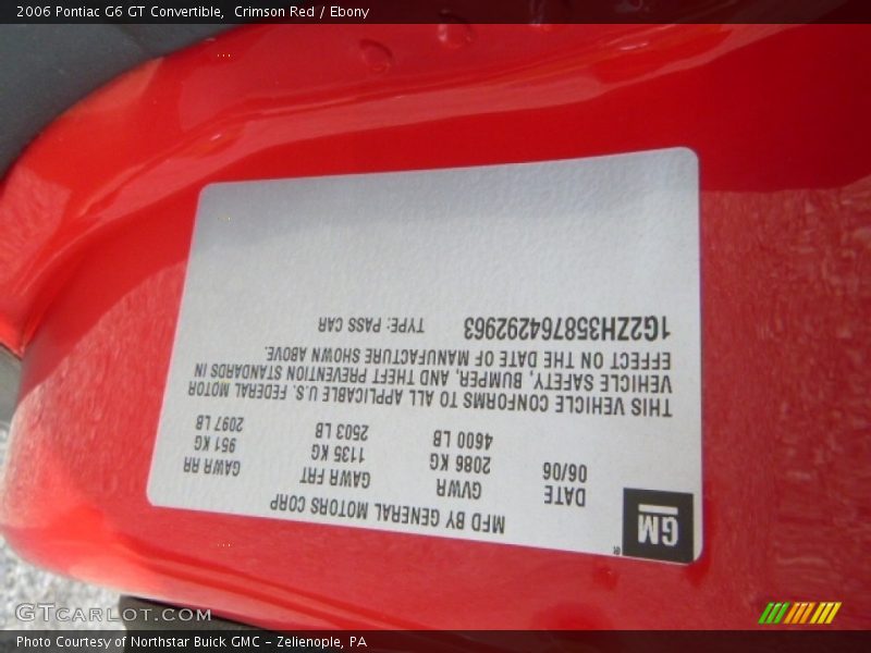 Crimson Red / Ebony 2006 Pontiac G6 GT Convertible