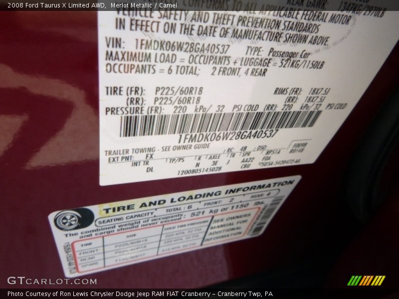 Merlot Metallic / Camel 2008 Ford Taurus X Limited AWD