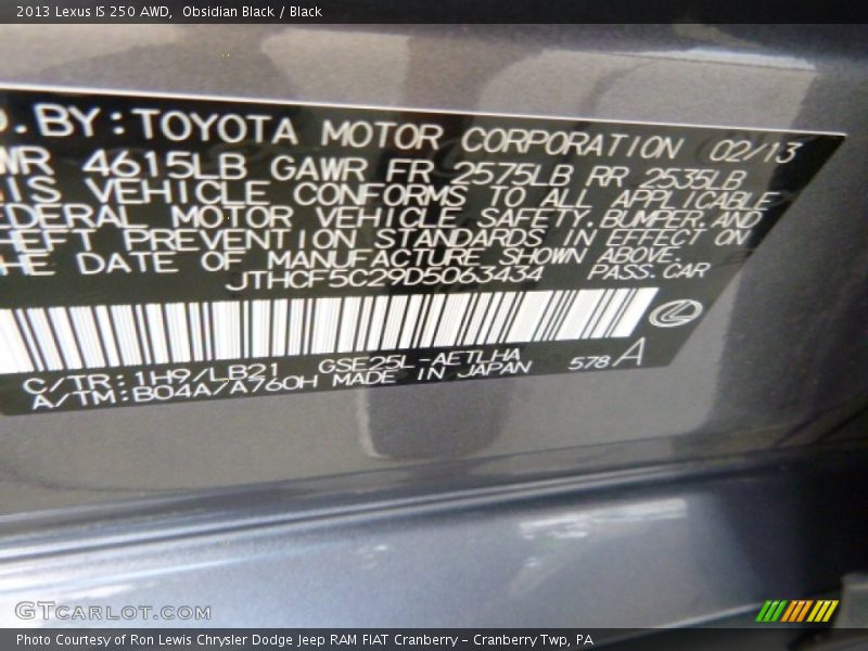 Obsidian Black / Black 2013 Lexus IS 250 AWD