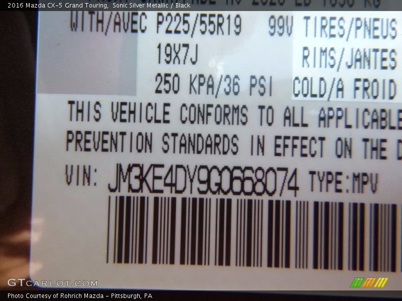 Sonic Silver Metallic / Black 2016 Mazda CX-5 Grand Touring