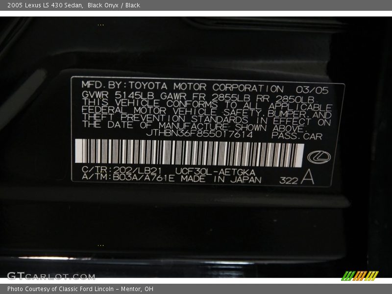 Black Onyx / Black 2005 Lexus LS 430 Sedan
