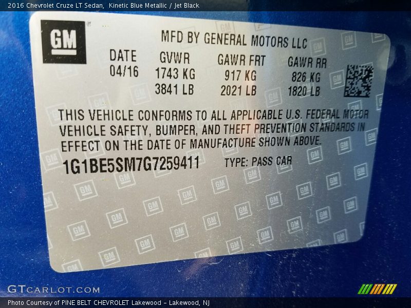 Kinetic Blue Metallic / Jet Black 2016 Chevrolet Cruze LT Sedan