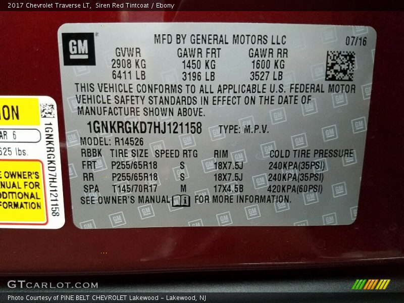 Siren Red Tintcoat / Ebony 2017 Chevrolet Traverse LT