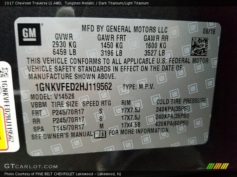 Tungsten Metallic / Dark Titanium/Light Titanium 2017 Chevrolet Traverse LS AWD