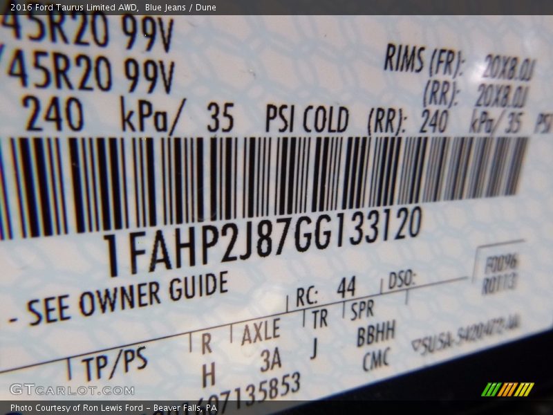 Blue Jeans / Dune 2016 Ford Taurus Limited AWD