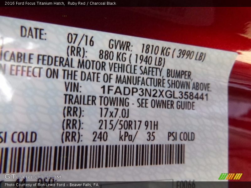 Ruby Red / Charcoal Black 2016 Ford Focus Titanium Hatch