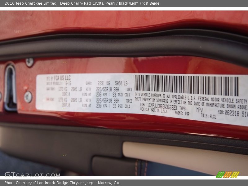Deep Cherry Red Crystal Pearl / Black/Light Frost Beige 2016 Jeep Cherokee Limited
