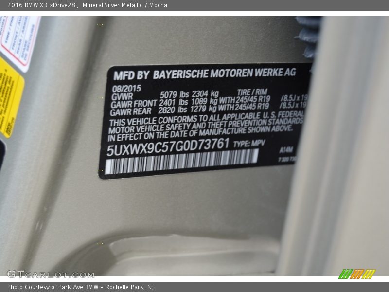 Mineral Silver Metallic / Mocha 2016 BMW X3 xDrive28i