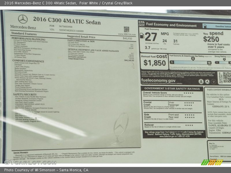Polar White / Crystal Grey/Black 2016 Mercedes-Benz C 300 4Matic Sedan