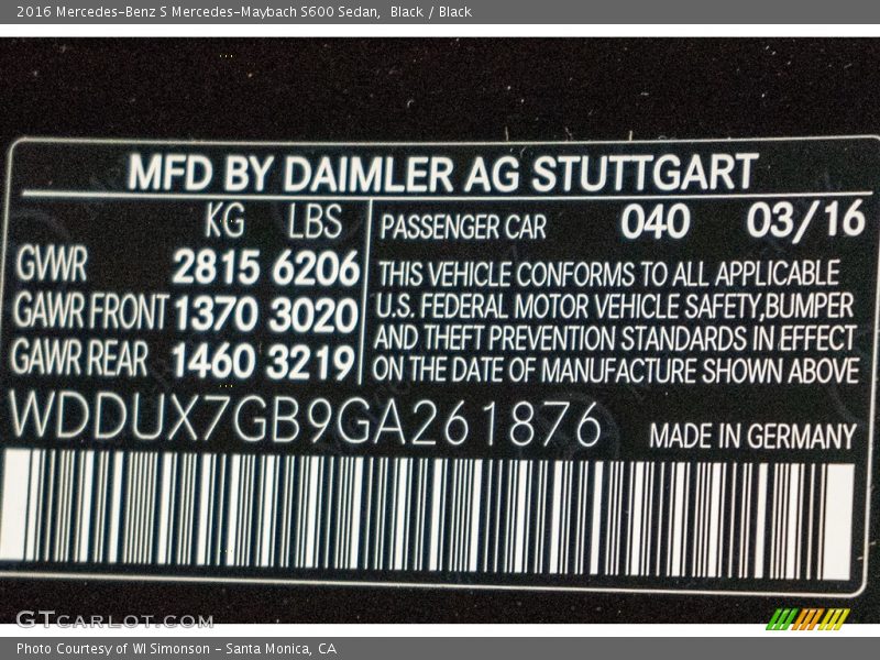 Black / Black 2016 Mercedes-Benz S Mercedes-Maybach S600 Sedan