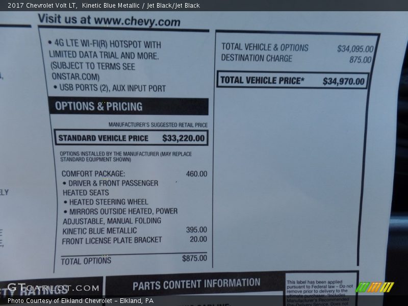  2017 Volt LT Window Sticker