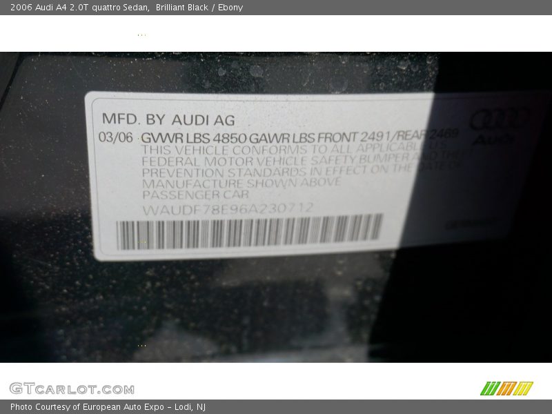 Brilliant Black / Ebony 2006 Audi A4 2.0T quattro Sedan