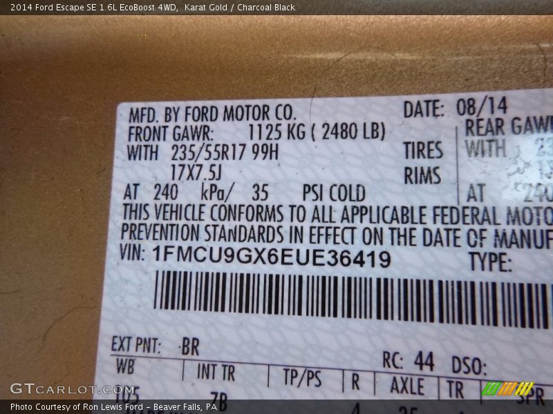 Karat Gold / Charcoal Black 2014 Ford Escape SE 1.6L EcoBoost 4WD