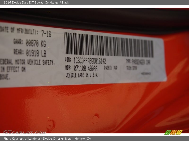 Go Mango / Black 2016 Dodge Dart SXT Sport