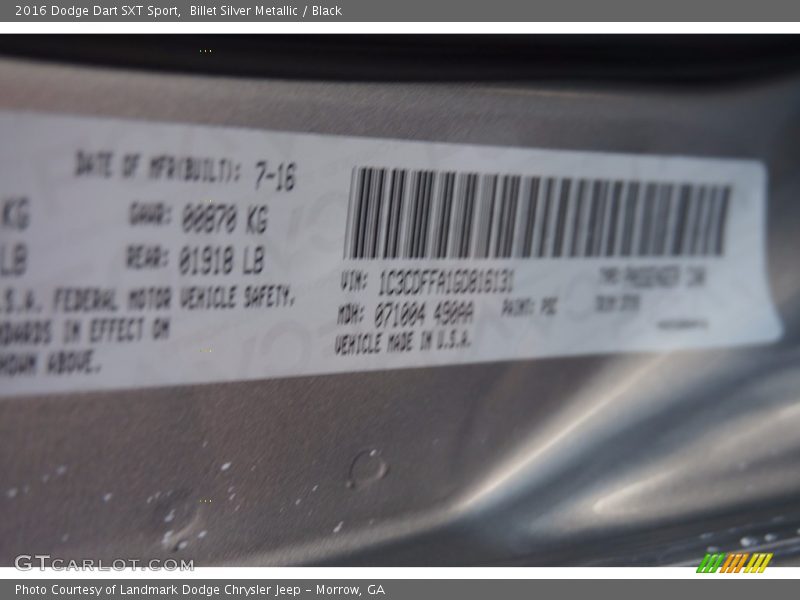 Billet Silver Metallic / Black 2016 Dodge Dart SXT Sport