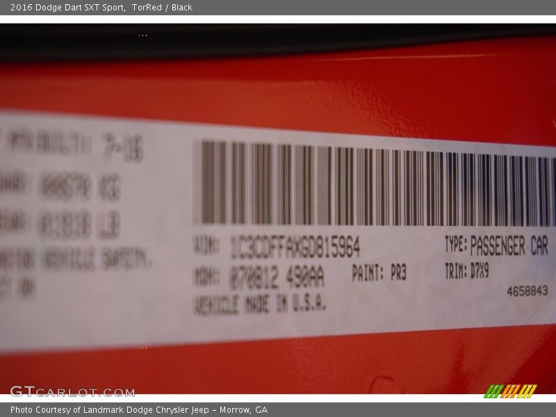 2016 Dart SXT Sport TorRed Color Code PR3