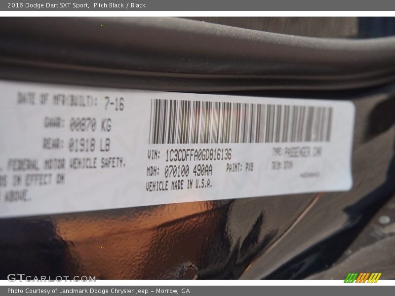 Pitch Black / Black 2016 Dodge Dart SXT Sport