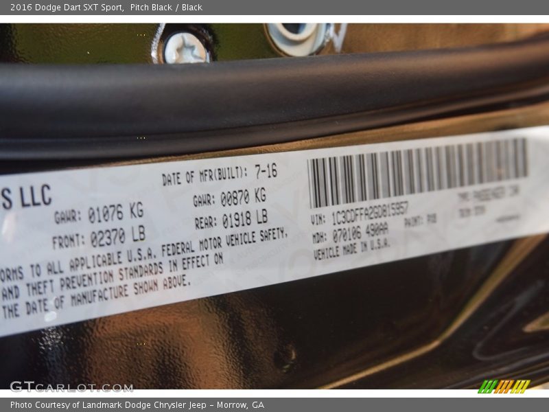 Pitch Black / Black 2016 Dodge Dart SXT Sport