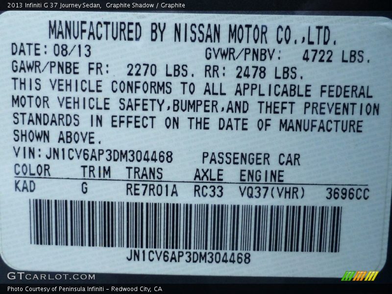 Graphite Shadow / Graphite 2013 Infiniti G 37 Journey Sedan