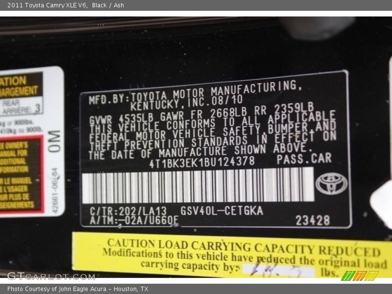 Black / Ash 2011 Toyota Camry XLE V6