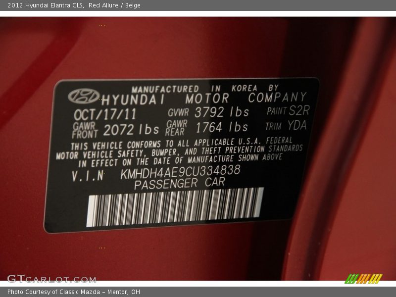 Red Allure / Beige 2012 Hyundai Elantra GLS