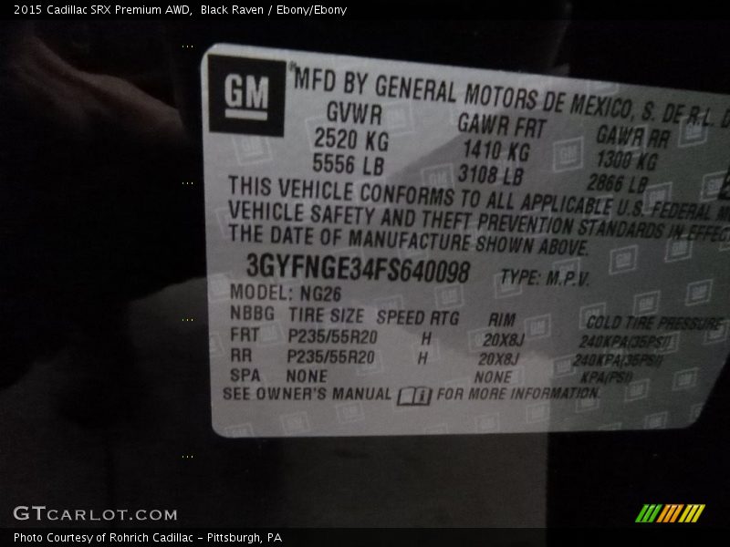 Black Raven / Ebony/Ebony 2015 Cadillac SRX Premium AWD