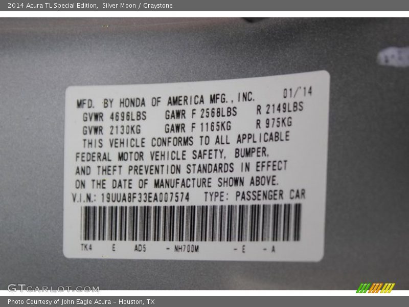 Silver Moon / Graystone 2014 Acura TL Special Edition
