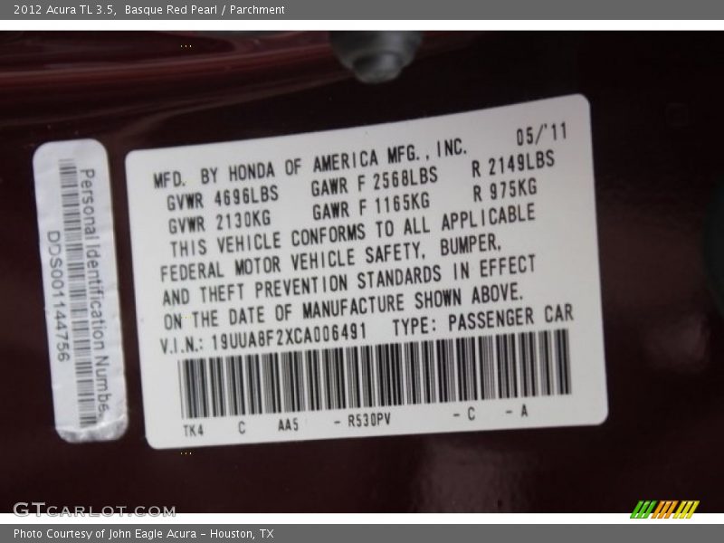 Basque Red Pearl / Parchment 2012 Acura TL 3.5