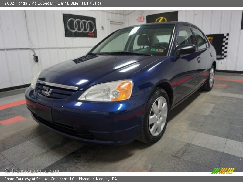 Eternal Blue Pearl / Beige 2002 Honda Civic EX Sedan