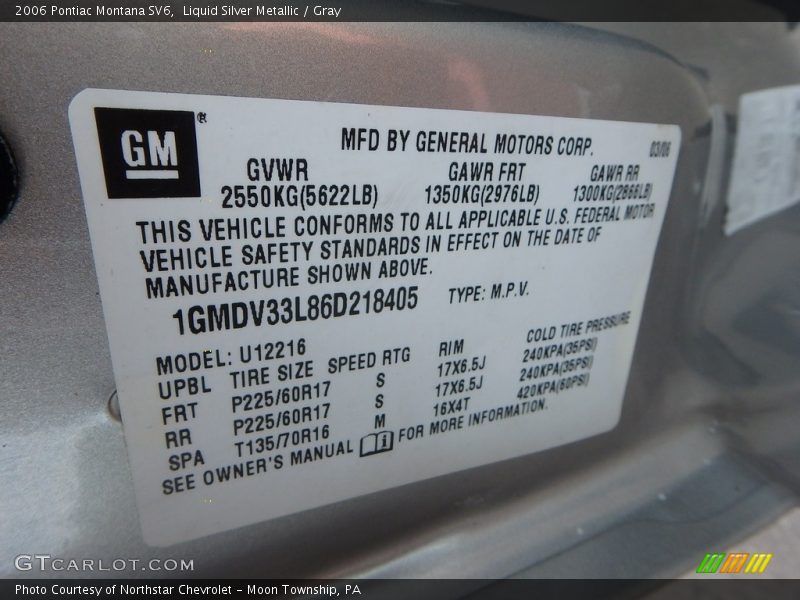 Liquid Silver Metallic / Gray 2006 Pontiac Montana SV6