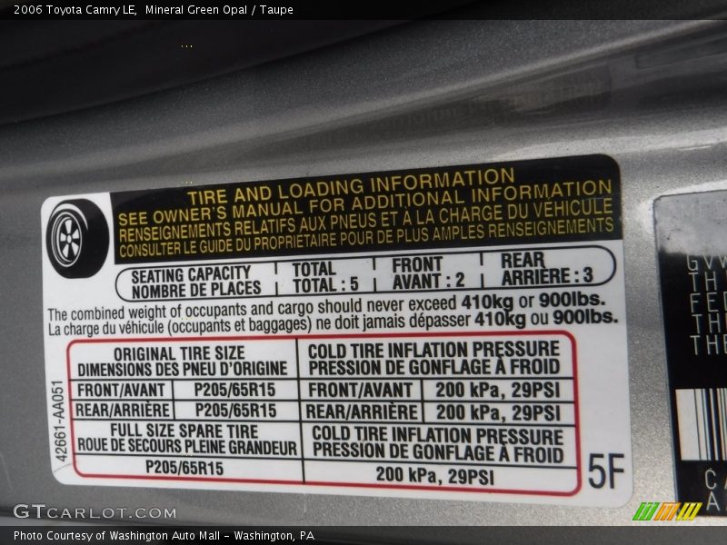 Mineral Green Opal / Taupe 2006 Toyota Camry LE