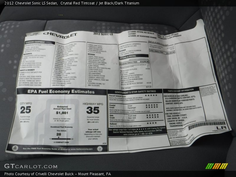 Crystal Red Tintcoat / Jet Black/Dark Titanium 2012 Chevrolet Sonic LS Sedan